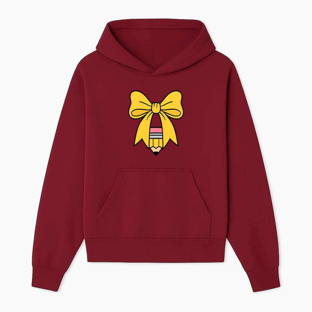 Yellow Bow and Pencil Graphic Art Print, Cute Back to School Decor, Creative Classroom Wall Art, Kids Room Decoration - Hoodie 1758093366356.jpg