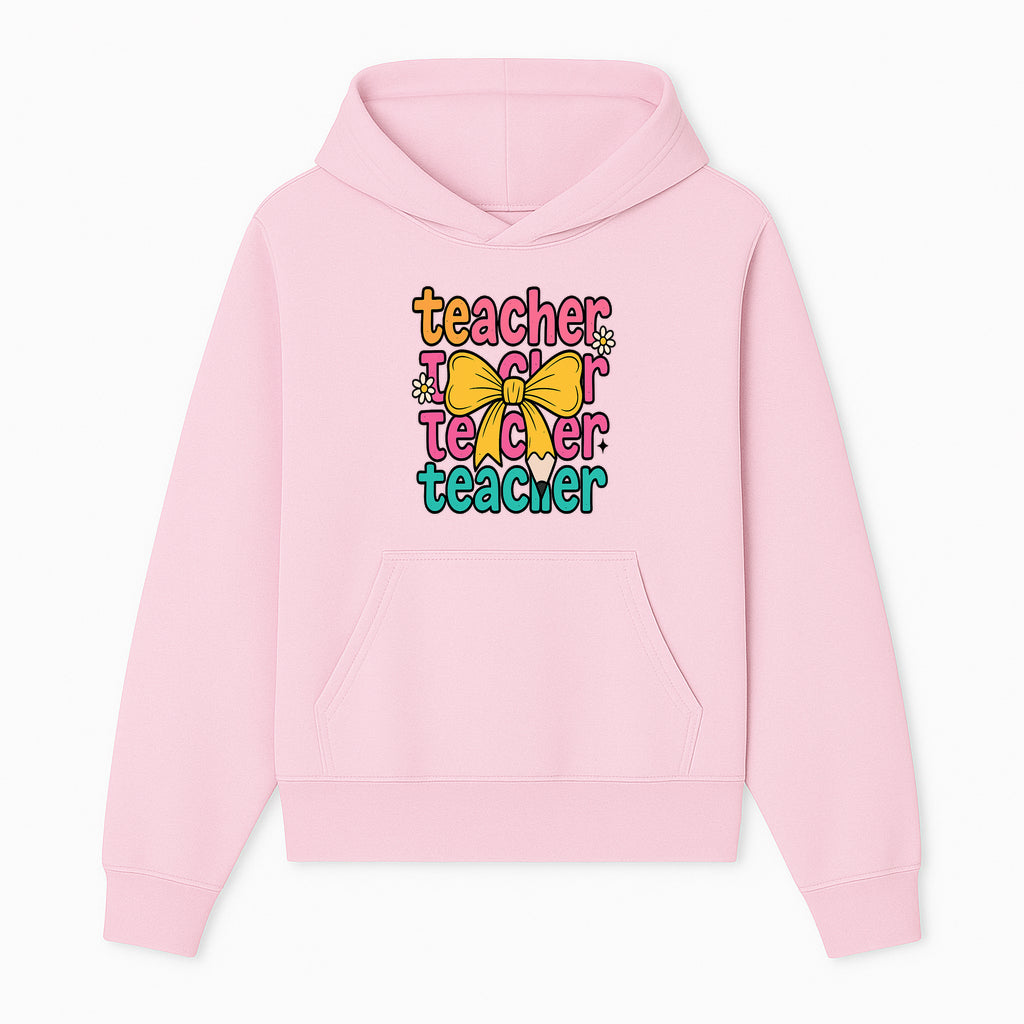 Colorful Teacher Graphic Tee with Pencil and Bow | Cute Teacher Appreciation Gift for Students or Educators - Hoodie 1758093366467.jpg
