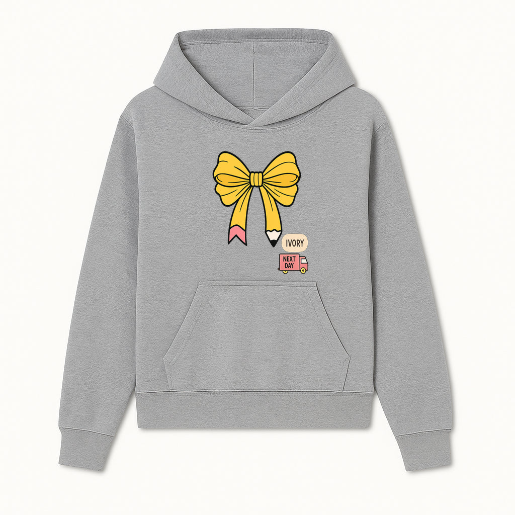 Yellow Pencil Bow Decor Cute Stationery Gift, Art Supplies, Kids School Accessories, Next Day Shipping, Ivory Color Theme - Hoodie 1758093366485.jpg