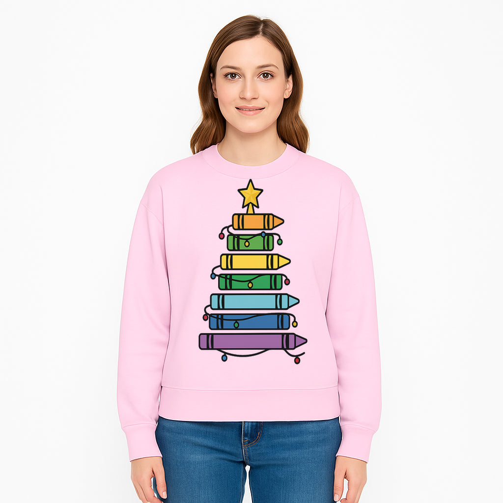 Crayon Christmas Tree Art Print - Colorful Holiday Decor, Fun Kids' Room Decoration, Unique Christmas Gift Idea - Sweatshirt 1758093366514.jpg