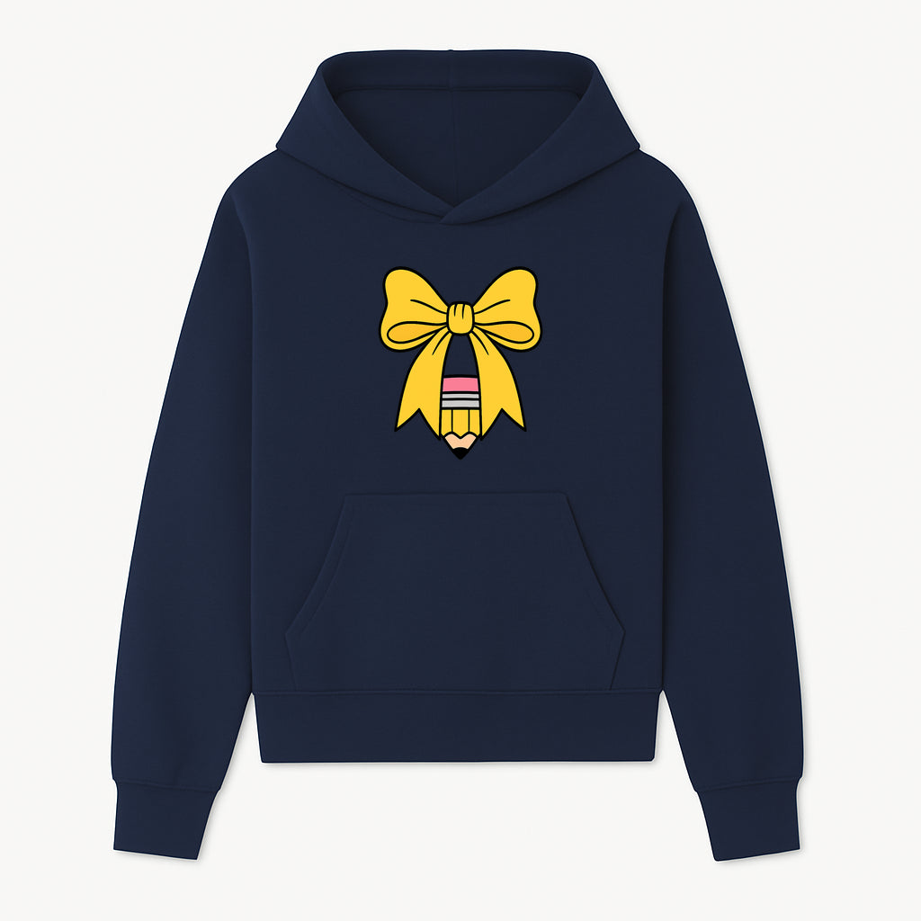 Yellow Bow and Pencil Graphic Art Print, Cute Back to School Decor, Creative Classroom Wall Art, Kids Room Decoration - Hoodie 1758093366524.jpg