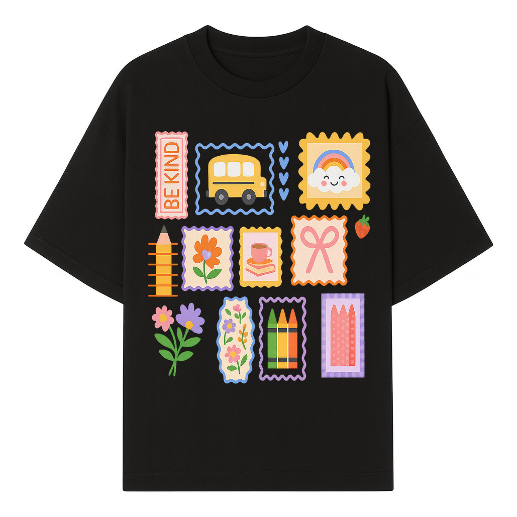 Colorful School-Themed Stickers Set - Be Kind, Cute Bus, Flowers, Crayons, and More for Kids' Crafts, Scrapbooking, and Journaling. - T-shirt 1758093366553.jpg