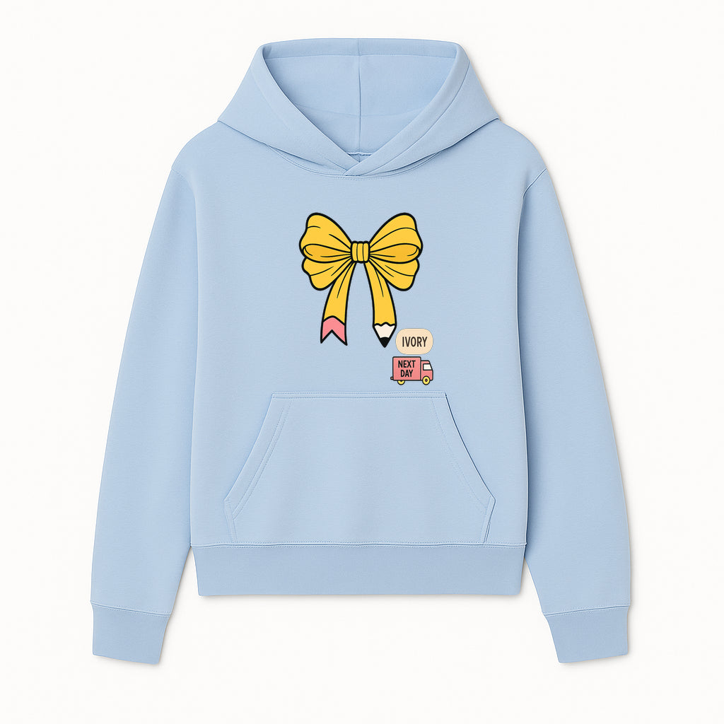Yellow Pencil Bow Decor Cute Stationery Gift, Art Supplies, Kids School Accessories, Next Day Shipping, Ivory Color Theme - Hoodie 1758093366699.jpg
