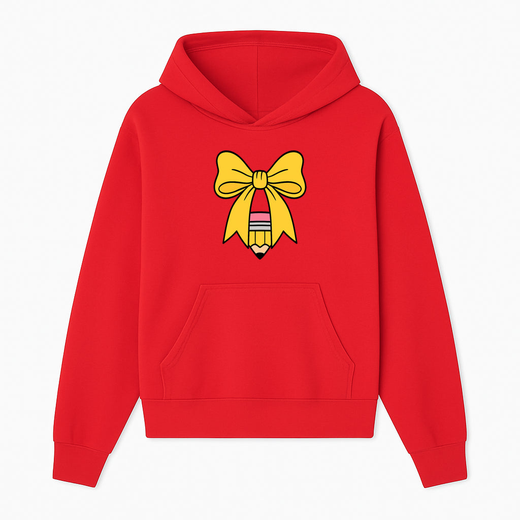 Yellow Bow and Pencil Graphic Art Print, Cute Back to School Decor, Creative Classroom Wall Art, Kids Room Decoration - Hoodie 1758093366711.jpg