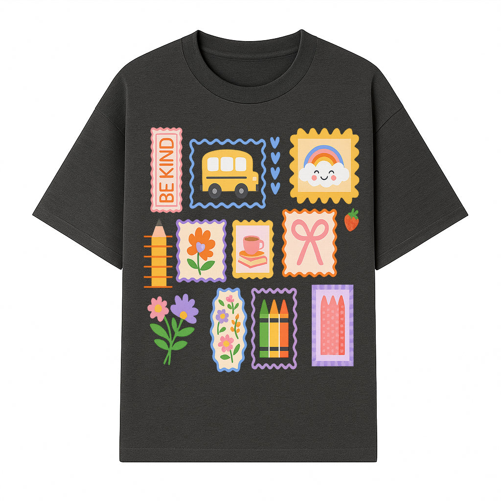 Colorful School-Themed Stickers Set - Be Kind, Cute Bus, Flowers, Crayons, and More for Kids' Crafts, Scrapbooking, and Journaling. - T-shirt 1758093366750.jpg