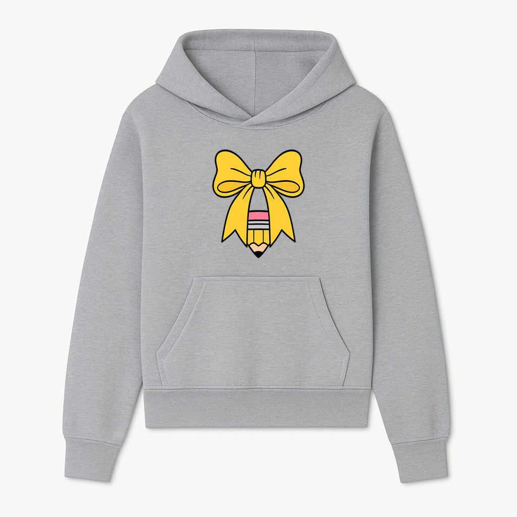 Yellow Bow and Pencil Graphic Art Print, Cute Back to School Decor, Creative Classroom Wall Art, Kids Room Decoration - Hoodie 1758093366881.jpg