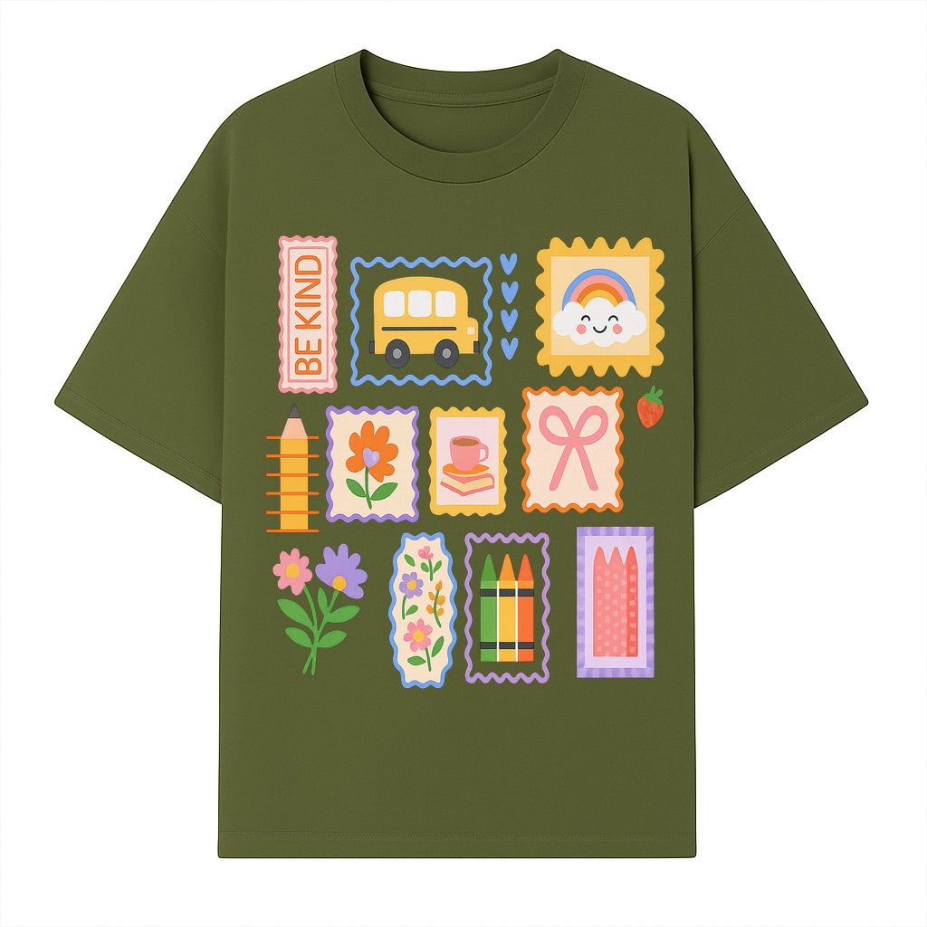 Colorful School-Themed Stickers Set - Be Kind, Cute Bus, Flowers, Crayons, and More for Kids' Crafts, Scrapbooking, and Journaling. - T-shirt 1758093366905.jpg