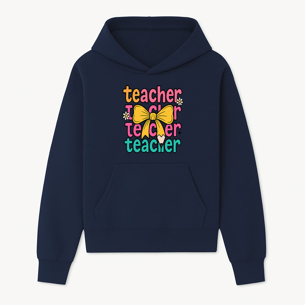 Colorful Teacher Graphic Tee with Pencil and Bow | Cute Teacher Appreciation Gift for Students or Educators - Hoodie 1758093366907.jpg