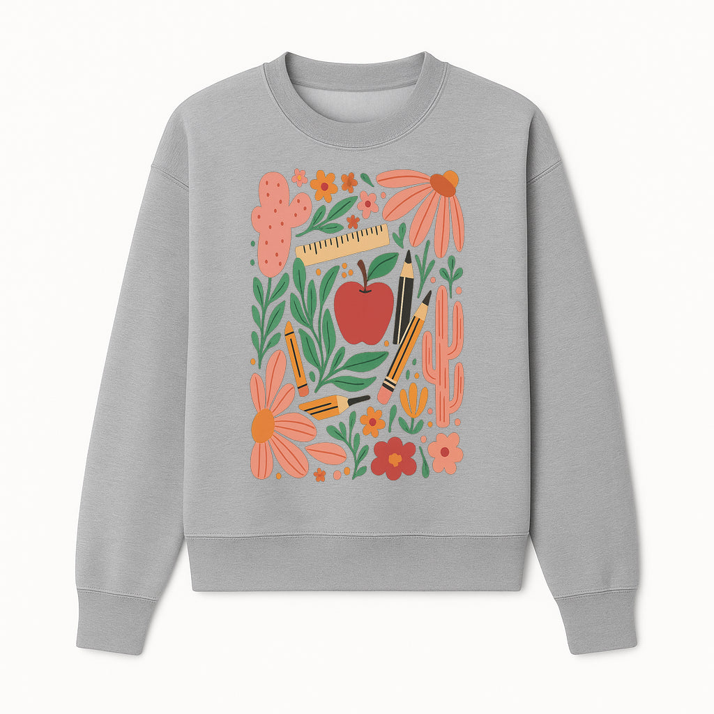 Back to School Art Print, Colorful Classroom Decor, Floral and Cactus Design, Apple, Pencils and Flowers, Nursery Wall Art - Sweatshirt 1758093366944.jpg
