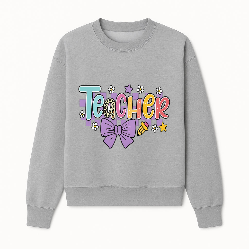 Colorful Teacher Design with Bow and Pencil - Cute Classroom Decor, Teacher Gifts, Back to School Supplies, Creative Educational Art - Sweatshirt 1758093366963.jpg