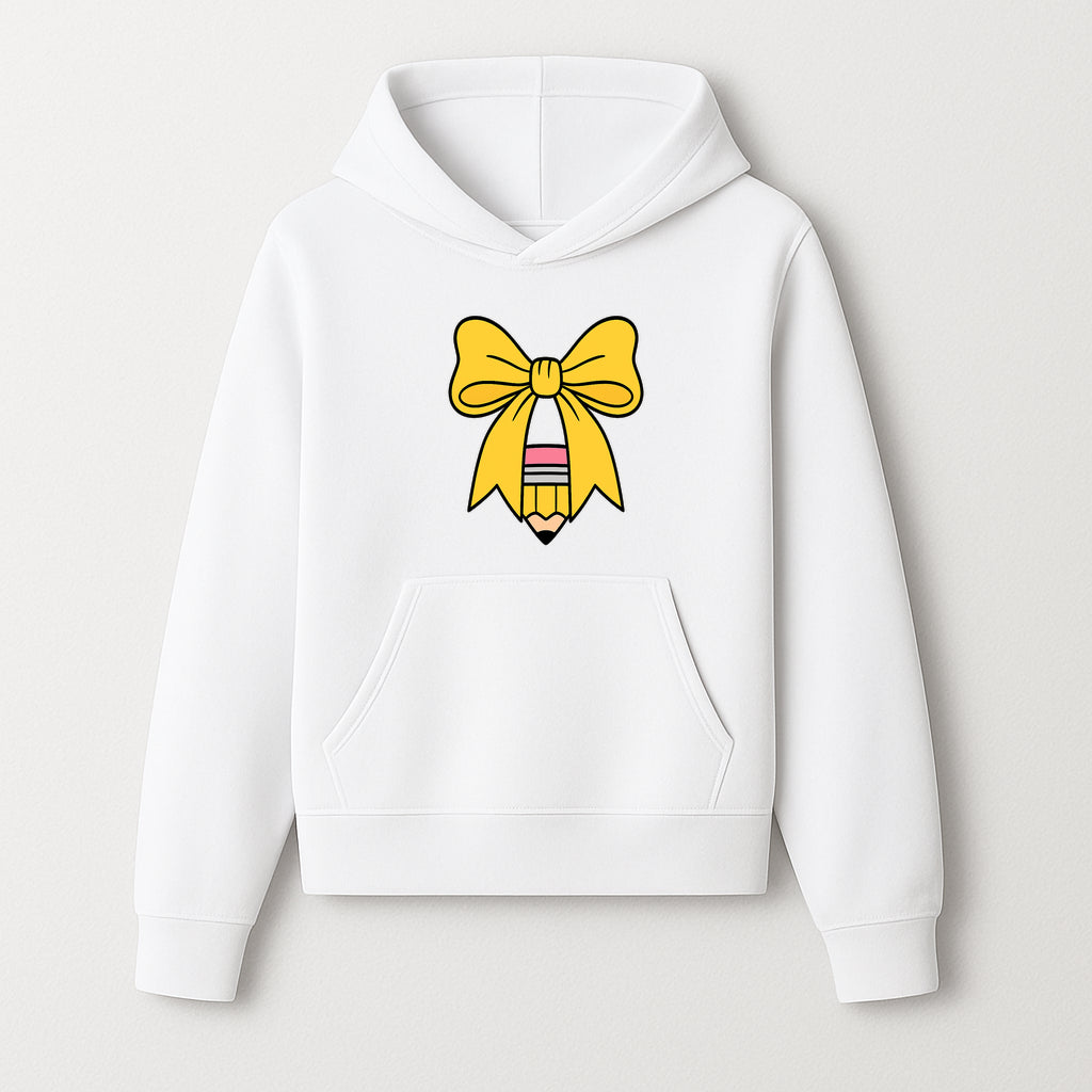 Yellow Bow and Pencil Graphic Art Print, Cute Back to School Decor, Creative Classroom Wall Art, Kids Room Decoration - Hoodie 1758093367032.jpg