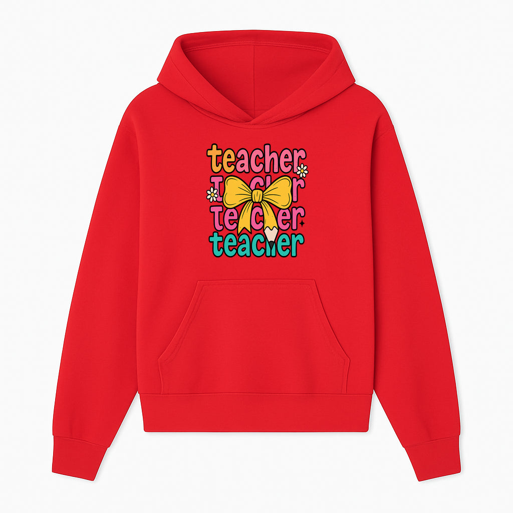 Colorful Teacher Graphic Tee with Pencil and Bow | Cute Teacher Appreciation Gift for Students or Educators - Hoodie 1758093367046.jpg