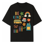 Be Kind Back to School Art Print with Rainbow, Flower, Bus, Crayons, Books, Apple - Classroom Decor for Kids - T-shirt 1758093367083.jpg