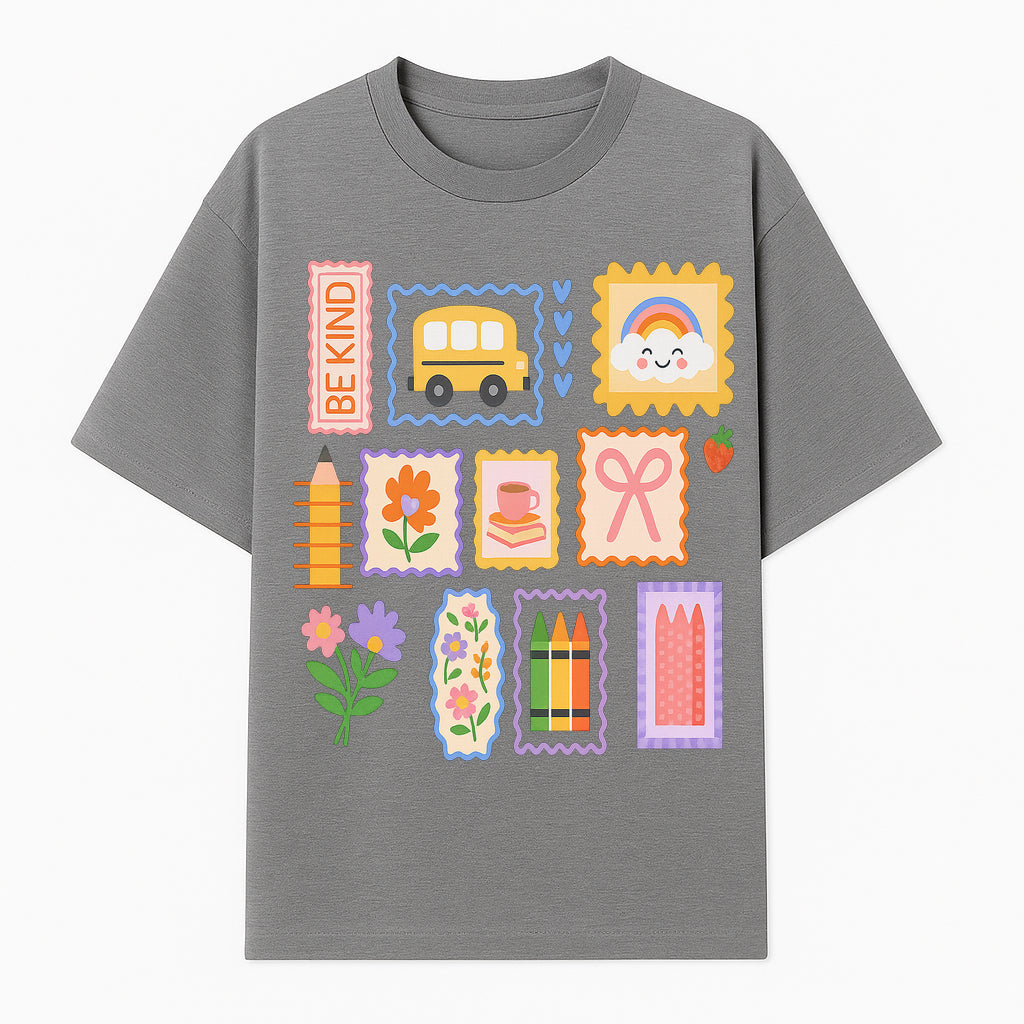 Colorful School-Themed Stickers Set - Be Kind, Cute Bus, Flowers, Crayons, and More for Kids' Crafts, Scrapbooking, and Journaling. - T-shirt 1758093367087.jpg