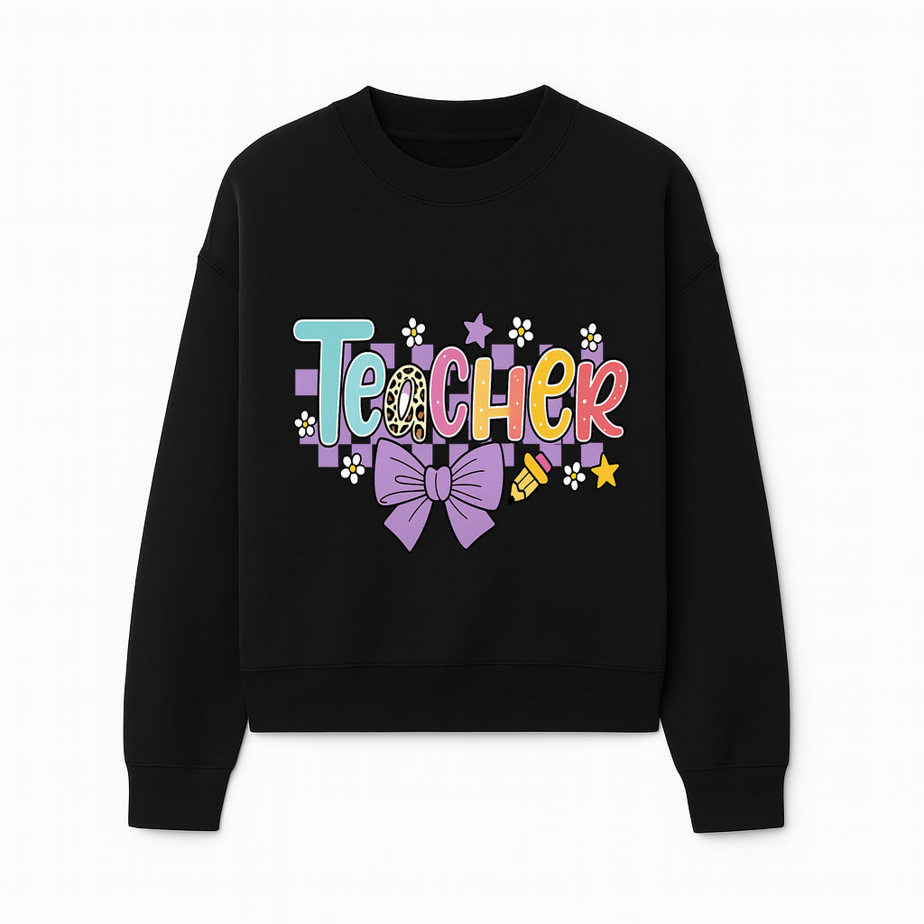 Colorful Teacher Design with Bow and Pencil - Cute Classroom Decor, Teacher Gifts, Back to School Supplies, Creative Educational Art - Sweatshirt 1758093367130.jpg