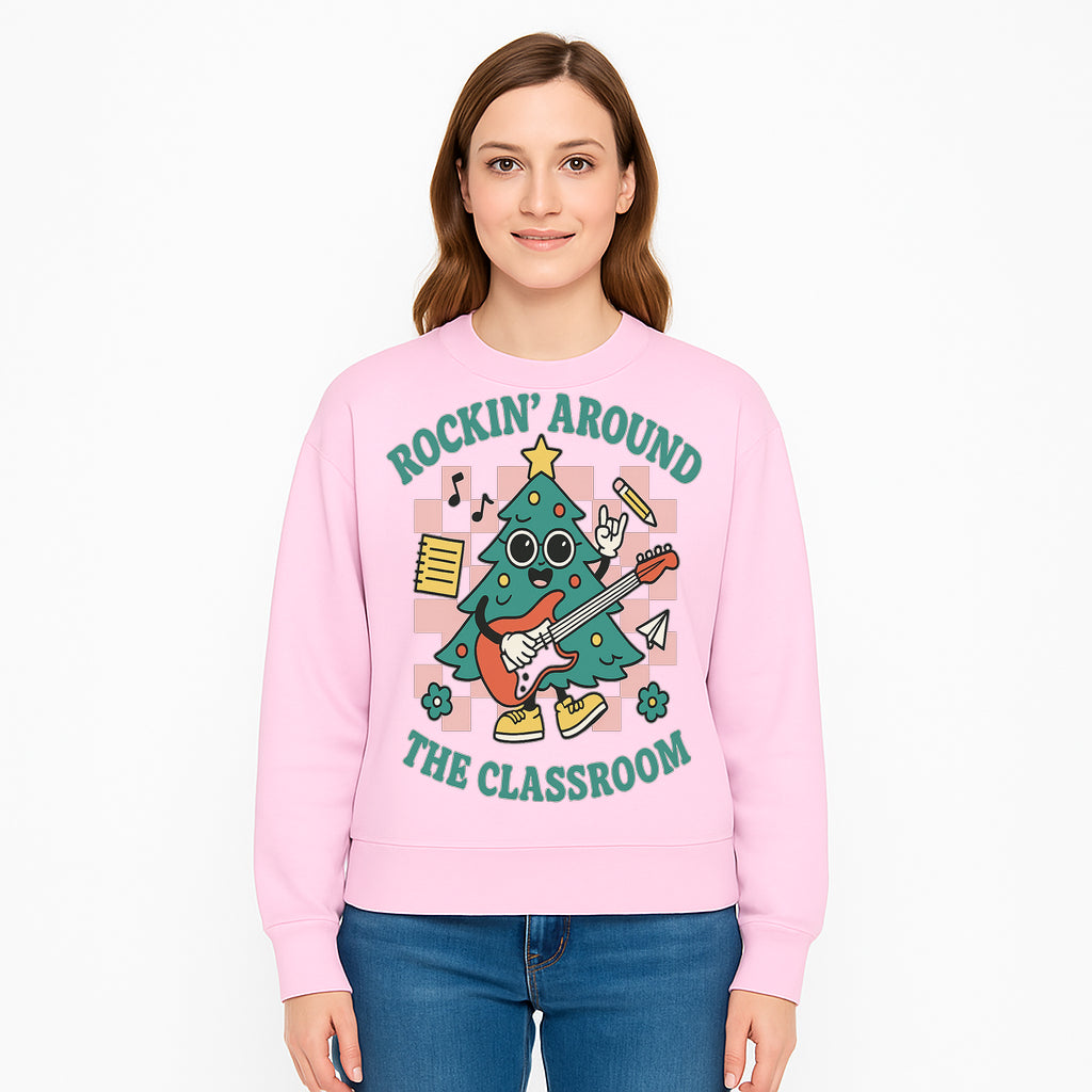 Rockin' Around the Classroom Christmas Tree Shirt | Fun Holiday T-Shirt for Teachers & Students | Music Theme Design - Sweatshirt 1758093367159.jpg
