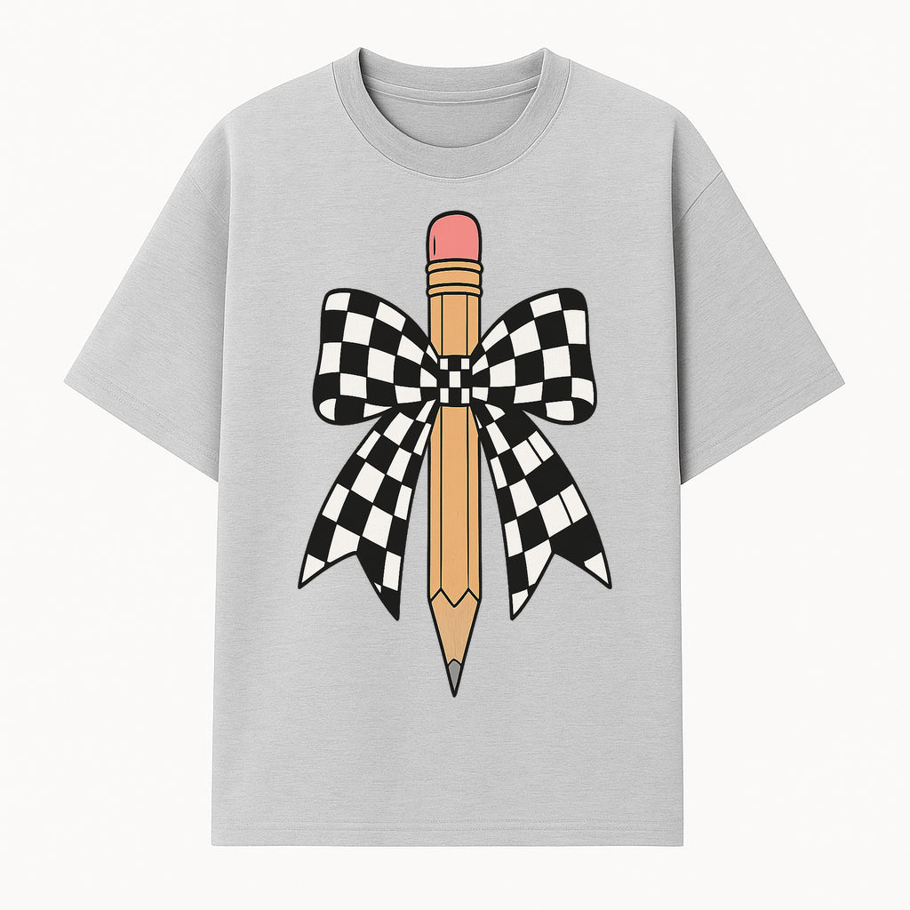 Checkered Bow and Pencil Wall Art Decor - Back to School Classroom Decoration, Cute Student Gift, Teacher Appreciation - T-shirt 1758093367188.jpg
