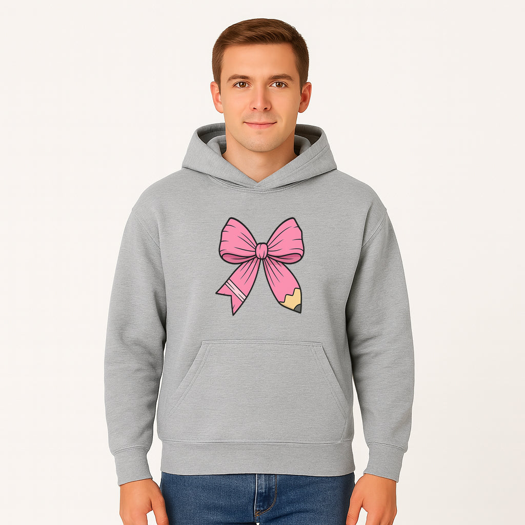 Pink Bow with Pencil Design, Cute Stationery Decor, Gift for Teachers, School Supplies, Arts and Crafts, Kawaii Aesthetic Accessories - Hoodie 1758093367227.jpg