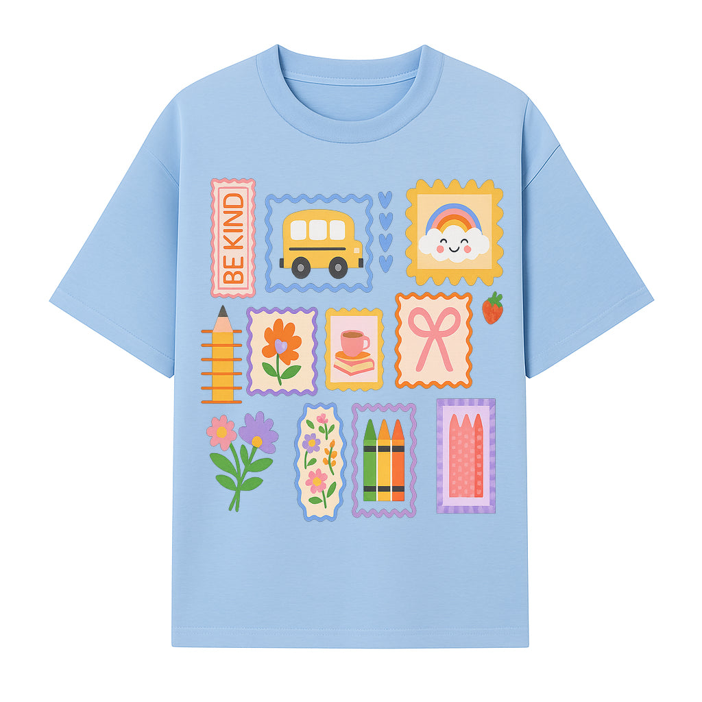 Colorful School-Themed Stickers Set - Be Kind, Cute Bus, Flowers, Crayons, and More for Kids' Crafts, Scrapbooking, and Journaling. - T-shirt 1758093367265.jpg
