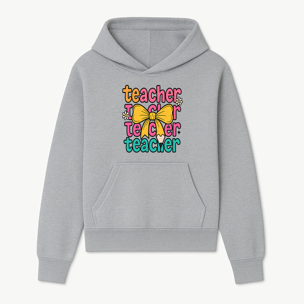 Colorful Teacher Graphic Tee with Pencil and Bow | Cute Teacher Appreciation Gift for Students or Educators - Hoodie 1758093367269.jpg