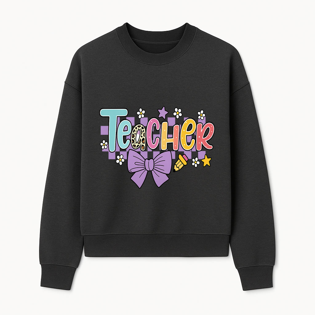 Colorful Teacher Design with Bow and Pencil - Cute Classroom Decor, Teacher Gifts, Back to School Supplies, Creative Educational Art - Sweatshirt 1758093367299.jpg