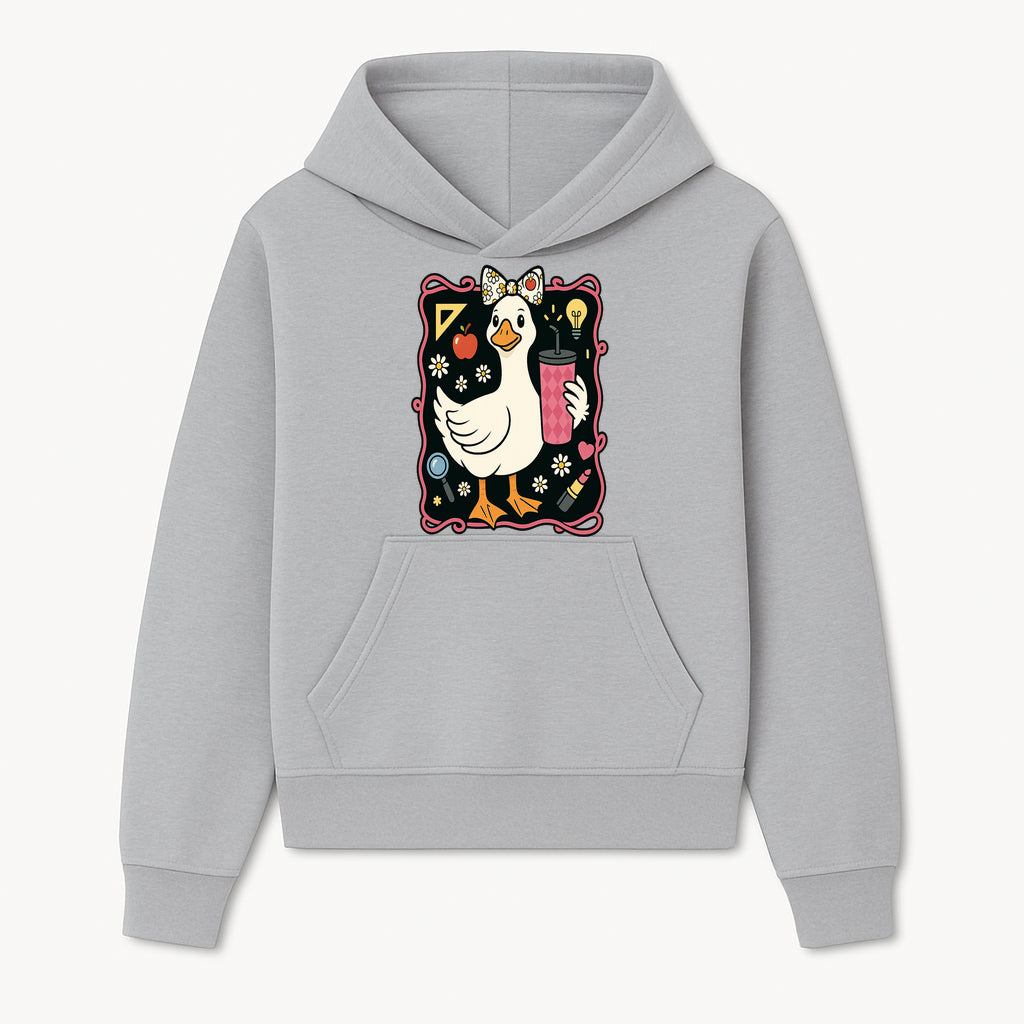 Cute Duck with Bow and Drink - Whimsical Animal Art Print, Fun Retro Style Home Decor, Ideal for Kids' Rooms or Gift Ideas - Hoodie 1758093367362.jpg