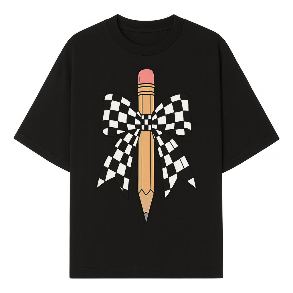 Checkered Bow and Pencil Wall Art Decor - Back to School Classroom Decoration, Cute Student Gift, Teacher Appreciation - T-shirt 1758093367374.jpg