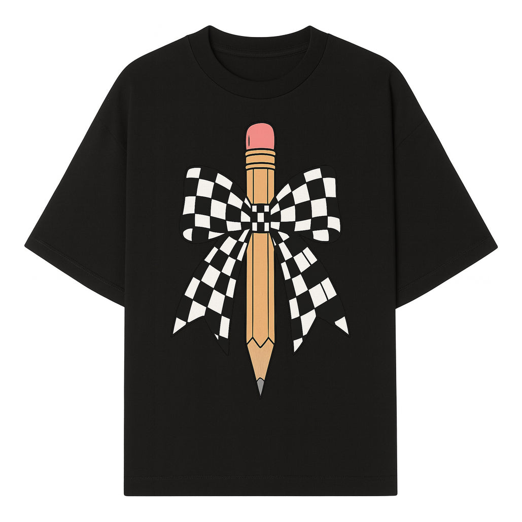 Checkered Bow and Pencil Wall Art Decor - Back to School Classroom Decoration, Cute Student Gift, Teacher Appreciation - T-shirt 1758093367374.jpg