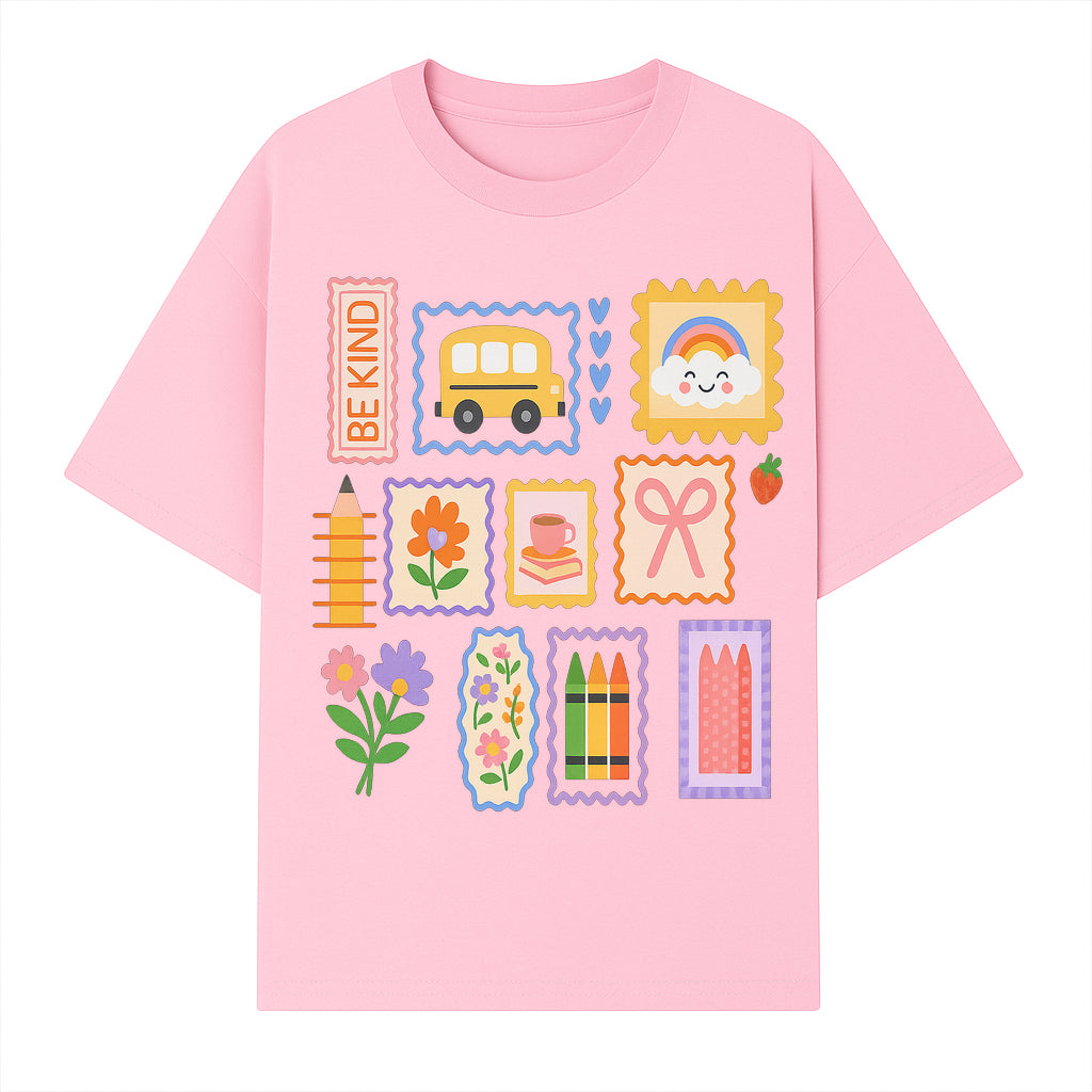 Colorful School-Themed Stickers Set - Be Kind, Cute Bus, Flowers, Crayons, and More for Kids' Crafts, Scrapbooking, and Journaling. - T-shirt 1758093367449.jpg