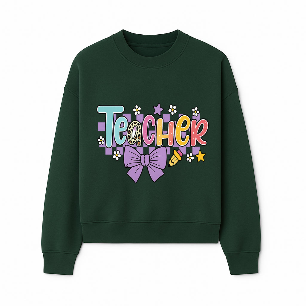 Colorful Teacher Design with Bow and Pencil - Cute Classroom Decor, Teacher Gifts, Back to School Supplies, Creative Educational Art - Sweatshirt 1758093367453.jpg