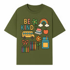 Be Kind Back to School Art Print with Rainbow, Flower, Bus, Crayons, Books, Apple - Classroom Decor for Kids - T-shirt 1758093367455.jpg