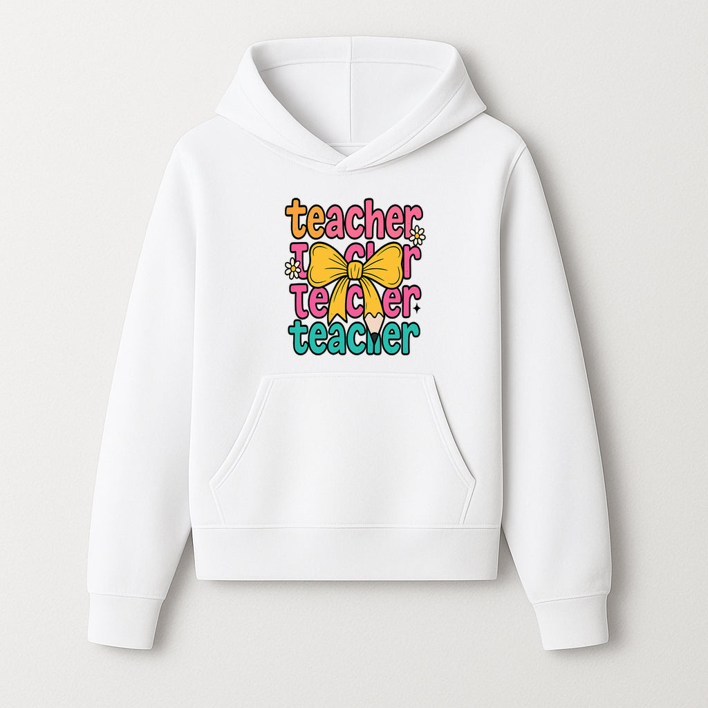 Colorful Teacher Graphic Tee with Pencil and Bow | Cute Teacher Appreciation Gift for Students or Educators - Hoodie 1758093367488.jpg