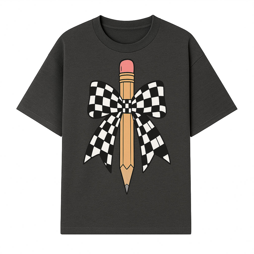 Checkered Bow and Pencil Wall Art Decor - Back to School Classroom Decoration, Cute Student Gift, Teacher Appreciation - T-shirt 1758093367528.jpg