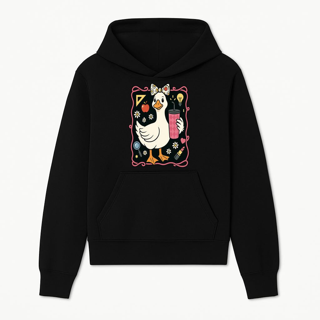 Cute Duck with Bow and Drink - Whimsical Animal Art Print, Fun Retro Style Home Decor, Ideal for Kids' Rooms or Gift Ideas - Hoodie 1758093367545.jpg