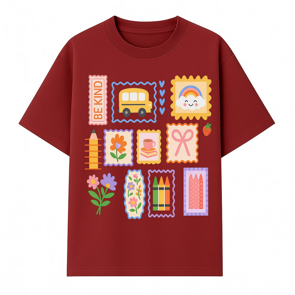 Colorful School-Themed Stickers Set - Be Kind, Cute Bus, Flowers, Crayons, and More for Kids' Crafts, Scrapbooking, and Journaling. - T-shirt 1758093367636.jpg