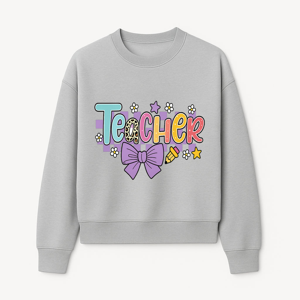 Colorful Teacher Design with Bow and Pencil - Cute Classroom Decor, Teacher Gifts, Back to School Supplies, Creative Educational Art - Sweatshirt 1758093367653.jpg