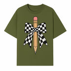 Checkered Bow and Pencil Wall Art Decor - Back to School Classroom Decoration, Cute Student Gift, Teacher Appreciation - T-shirt 1758093367712.jpg