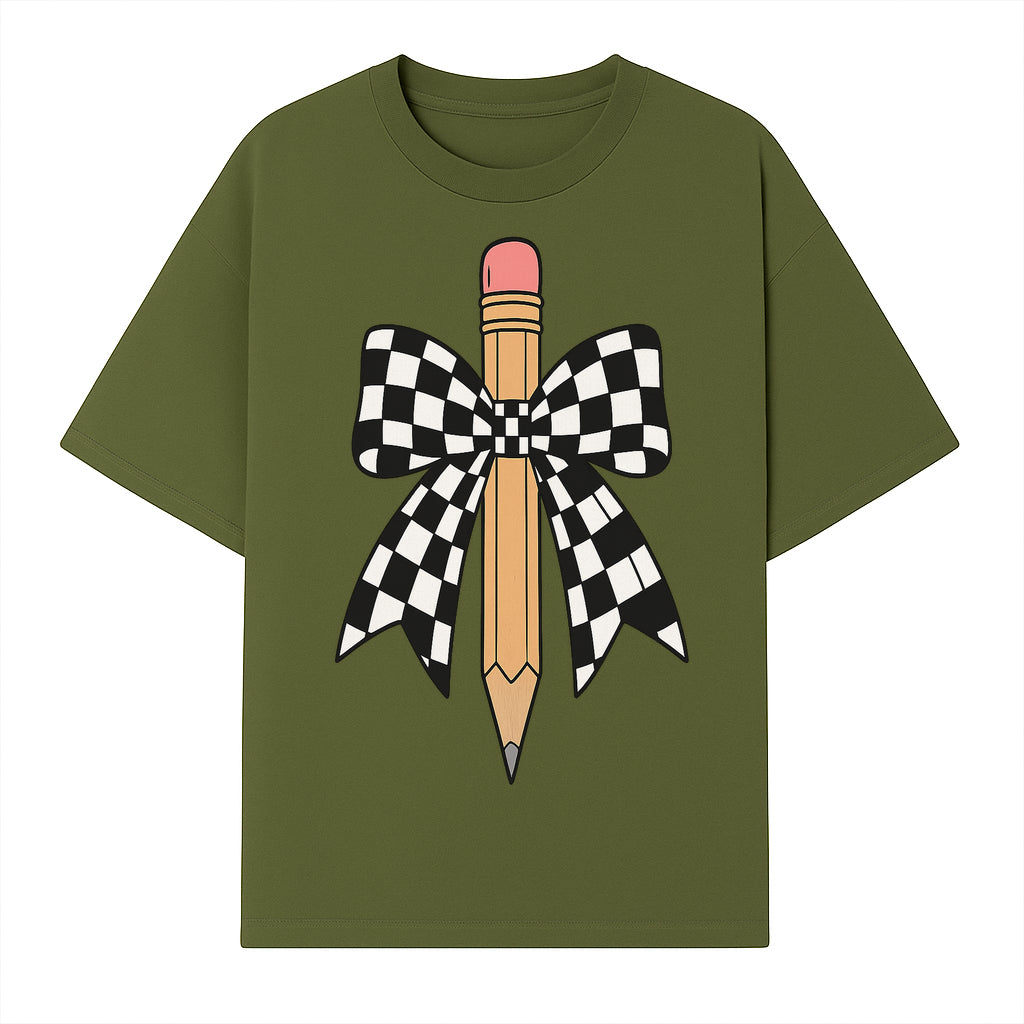 Checkered Bow and Pencil Wall Art Decor - Back to School Classroom Decoration, Cute Student Gift, Teacher Appreciation - T-shirt 1758093367712.jpg