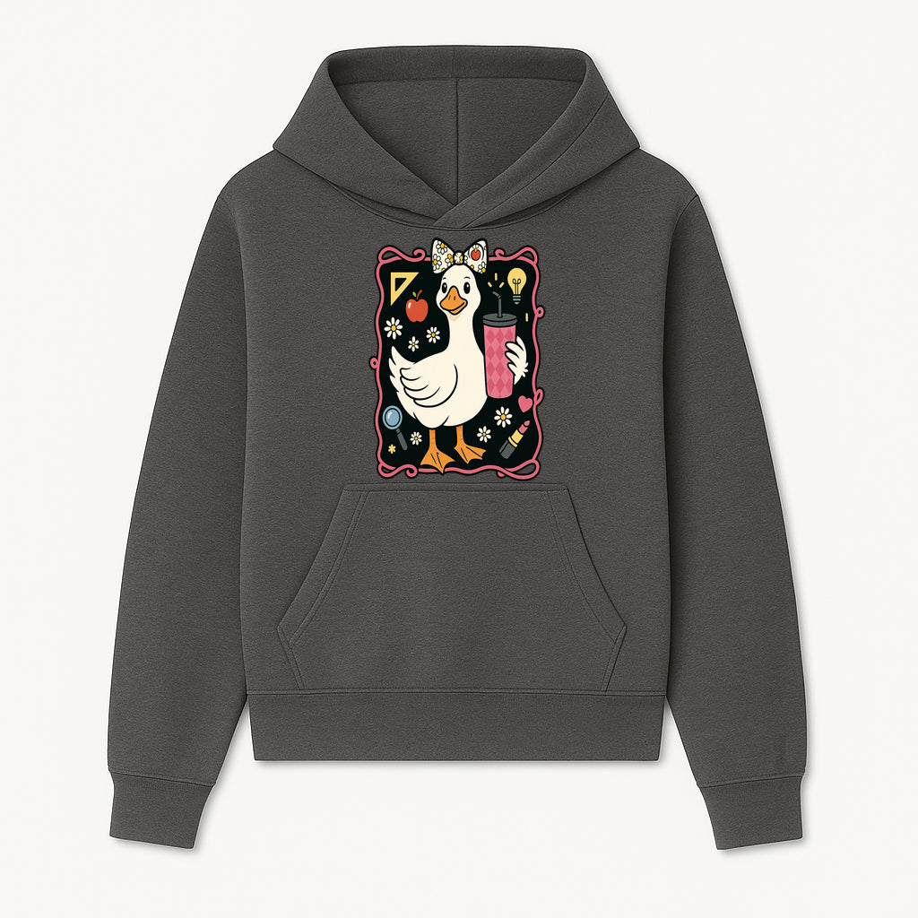 Cute Duck with Bow and Drink - Whimsical Animal Art Print, Fun Retro Style Home Decor, Ideal for Kids' Rooms or Gift Ideas - Hoodie 1758093367783.jpg