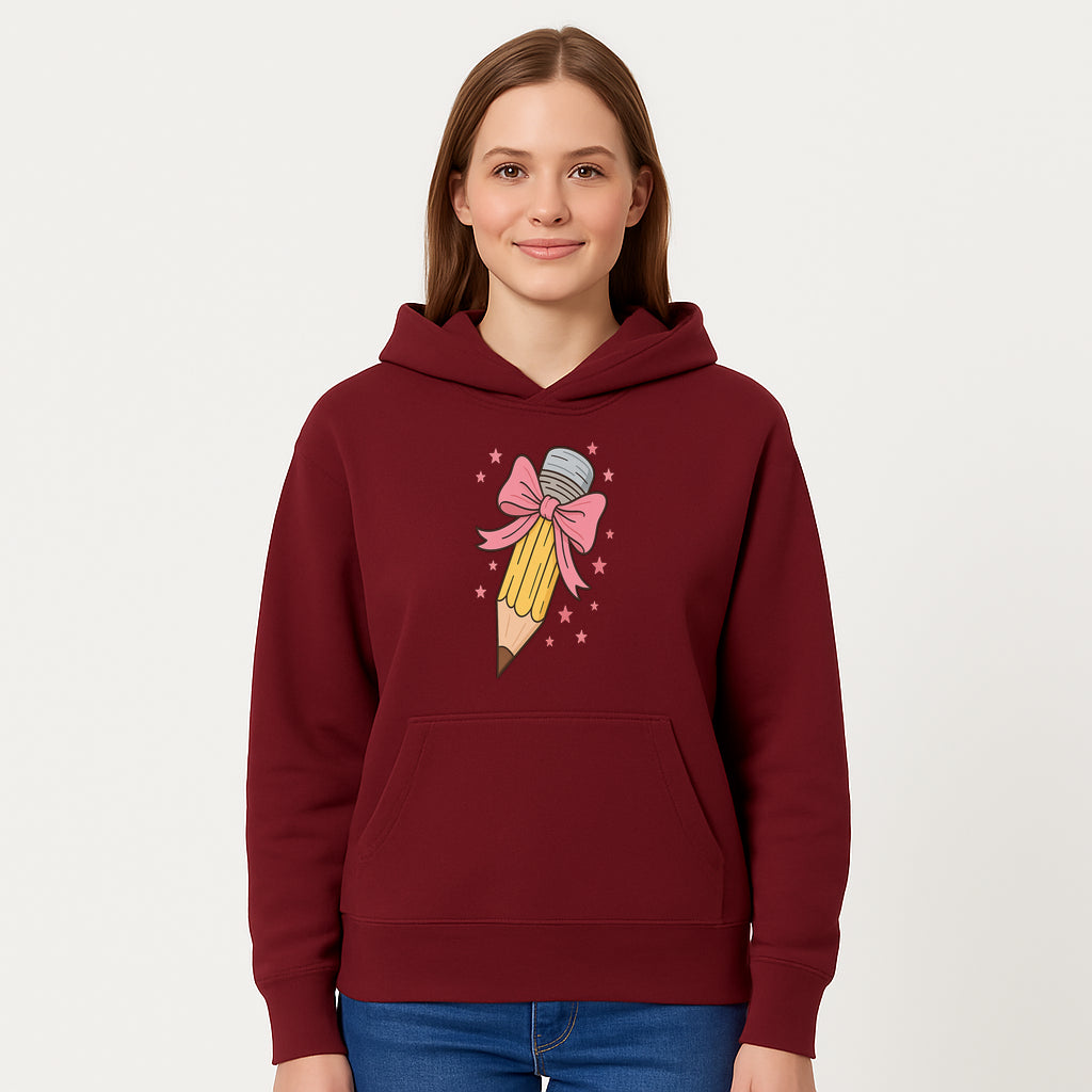 Cute Pencil with Pink Bow and Stars - Kawaii Art Print, Stationery Decor, Classroom Wall Art, Gift for Students or Teachers - Hoodie 1758093367820.jpg