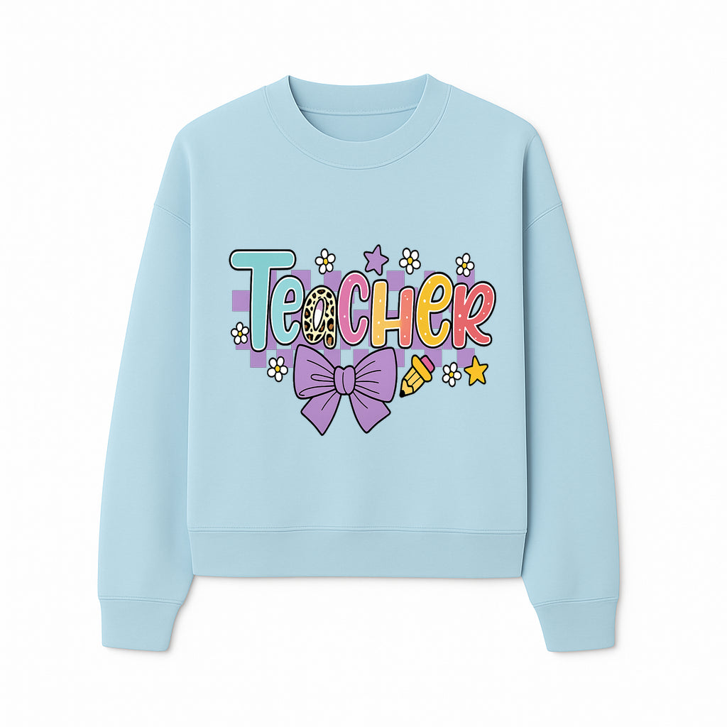 Colorful Teacher Design with Bow and Pencil - Cute Classroom Decor, Teacher Gifts, Back to School Supplies, Creative Educational Art - Sweatshirt 1758093367850.jpg