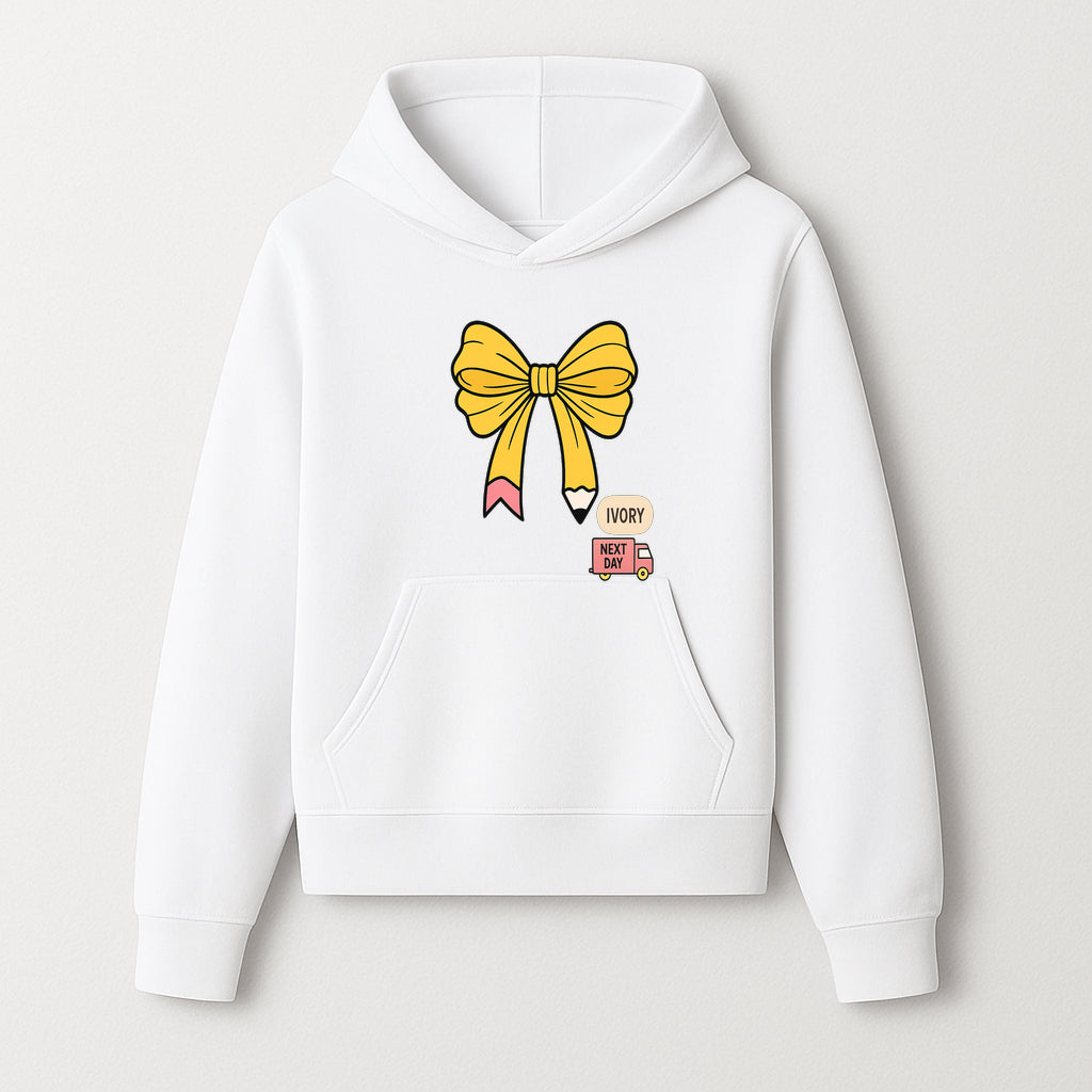 Yellow Pencil Bow Decor Cute Stationery Gift, Art Supplies, Kids School Accessories, Next Day Shipping, Ivory Color Theme - Hoodie 1758093367873.jpg