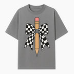 Checkered Bow and Pencil Wall Art Decor - Back to School Classroom Decoration, Cute Student Gift, Teacher Appreciation - T-shirt 1758093367947.jpg