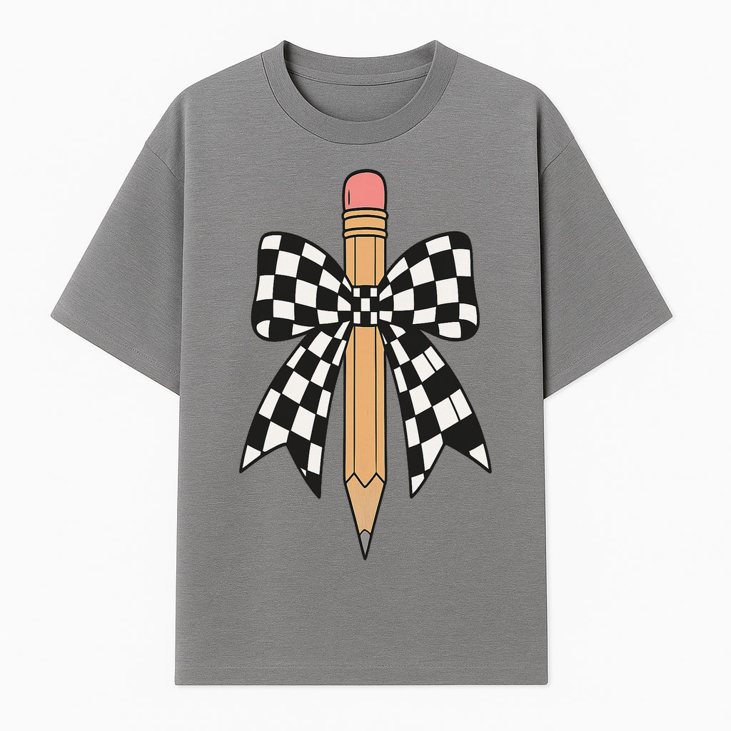Checkered Bow and Pencil Wall Art Decor - Back to School Classroom Decoration, Cute Student Gift, Teacher Appreciation - T-shirt 1758093367947.jpg