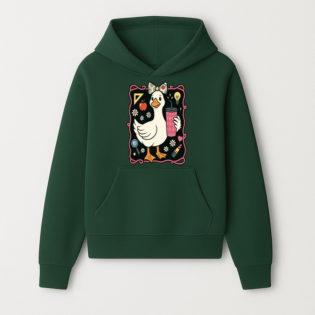 Cute Duck with Bow and Drink - Whimsical Animal Art Print, Fun Retro Style Home Decor, Ideal for Kids' Rooms or Gift Ideas - Hoodie 1758093367950.jpg