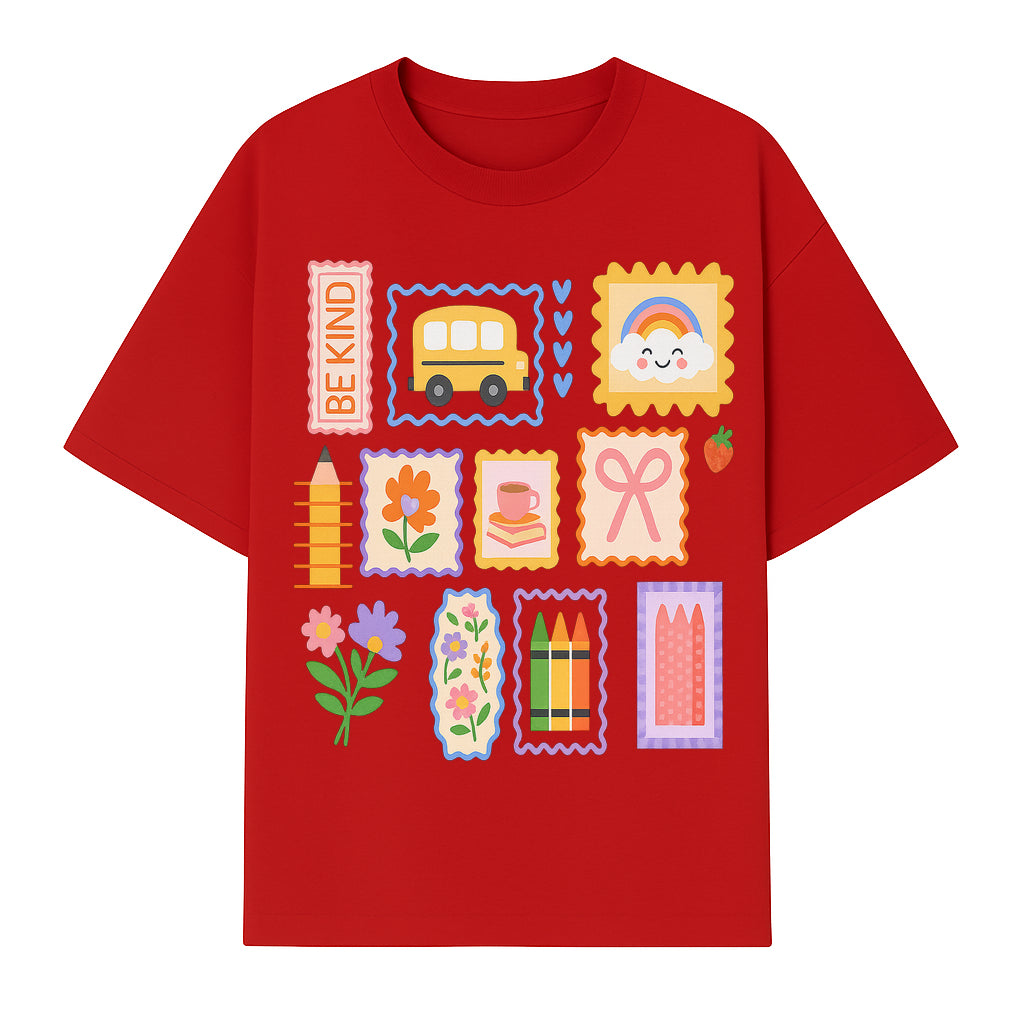 Colorful School-Themed Stickers Set - Be Kind, Cute Bus, Flowers, Crayons, and More for Kids' Crafts, Scrapbooking, and Journaling. - T-shirt 1758093367985.jpg