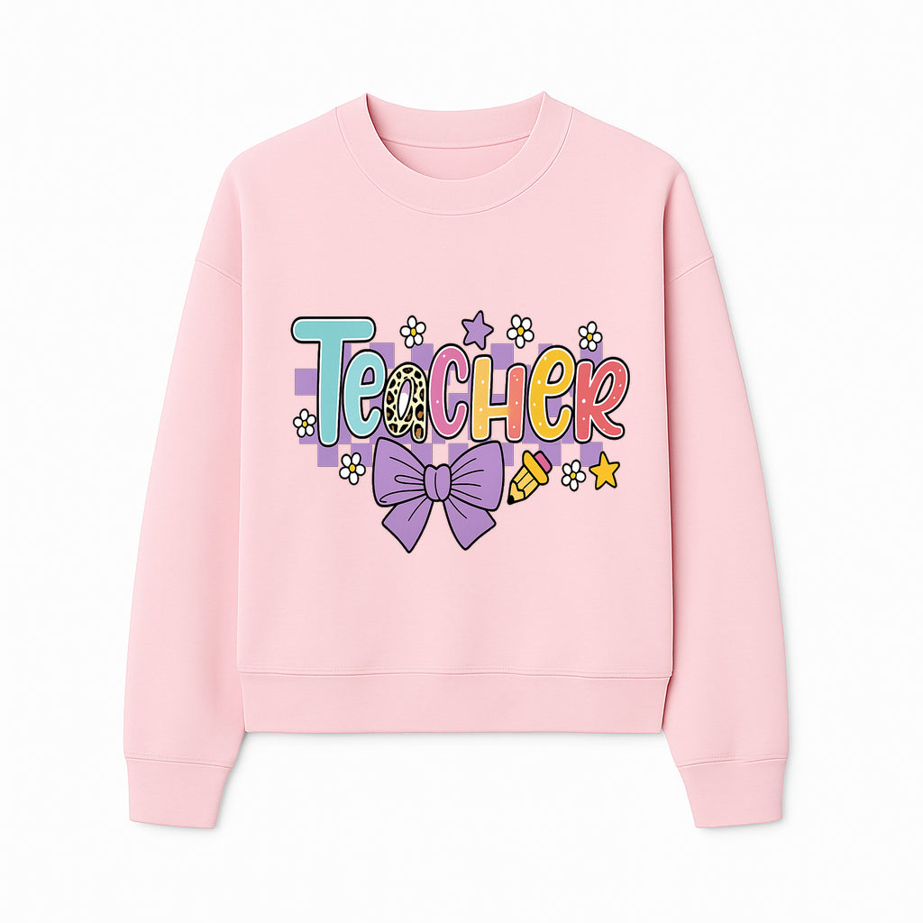 Colorful Teacher Design with Bow and Pencil - Cute Classroom Decor, Teacher Gifts, Back to School Supplies, Creative Educational Art - Sweatshirt 1758093368016.jpg