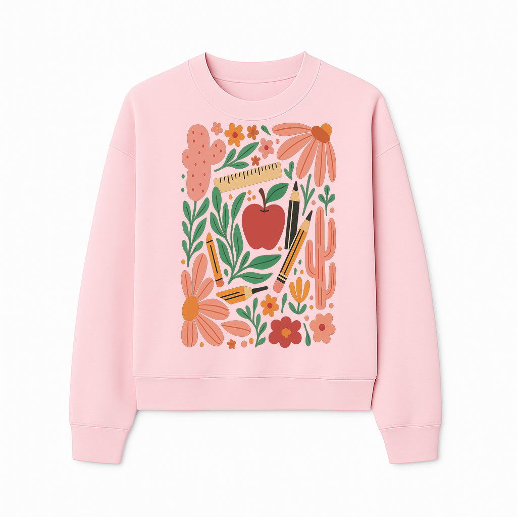 Back to School Art Print, Colorful Classroom Decor, Floral and Cactus Design, Apple, Pencils and Flowers, Nursery Wall Art - Sweatshirt 1758093368122.jpg