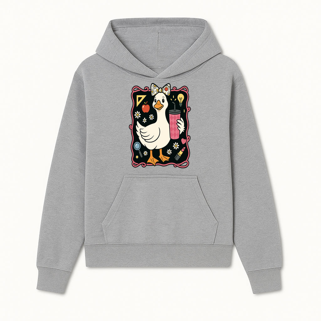Cute Duck with Bow and Drink - Whimsical Animal Art Print, Fun Retro Style Home Decor, Ideal for Kids' Rooms or Gift Ideas - Hoodie 1758093368132.jpg