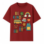 Be Kind Back to School Art Print with Rainbow, Flower, Bus, Crayons, Books, Apple - Classroom Decor for Kids - T-shirt 1758093368137.jpg